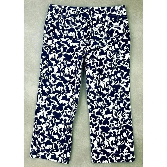 Lilyl Pulitzer Palm Beach Fit Size 2 Womens Navy White Horse Corduroy Crop Pants - Picture 1 of 13